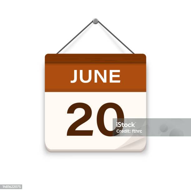 June 20 Calendar Icon With Shadow Day Month Meeting Appointment Time