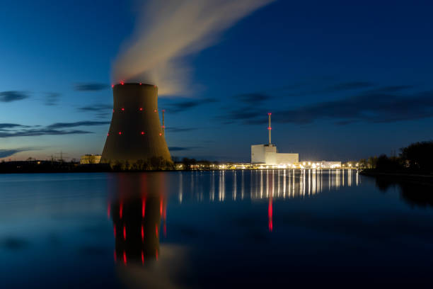 Nuclear power plant Isar near Landshut, Bavaria, Germany in the evening
