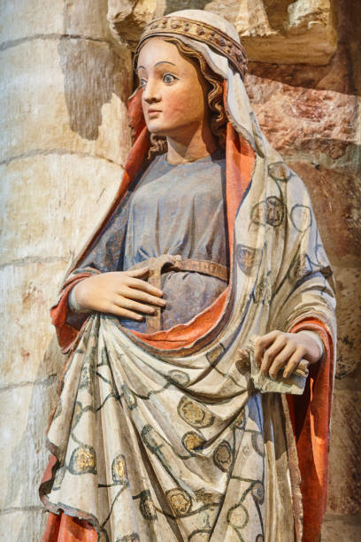 Colored pregnant St. Mary sculpture. Collegiate Church of Toro. Castile Leon Colored pregnant St. Mary virgin sculpture. Colegiata Toro. Zamora, Spain toro zamora stock pictures, royalty-free photos & images