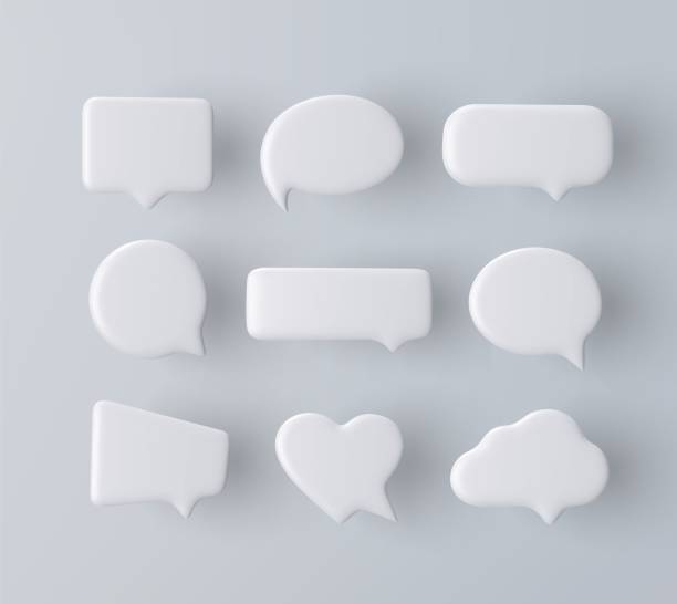 3D white speech bubble icon set on a grey background 3D white speech bubble icon set on a grey background. callouts stock illustrations