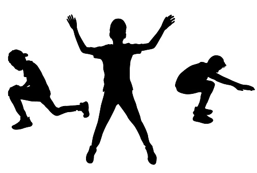 Happy dancing young boys silhouettes vector concept illustration