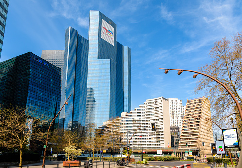 Courbevoie, France - April 9, 2023: General view of the Coupole tower, head office of the french oil company TotalEnergies in Paris La Defense business district.