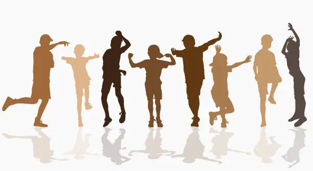 Vector illustration of Happy dancing boys silhouettes