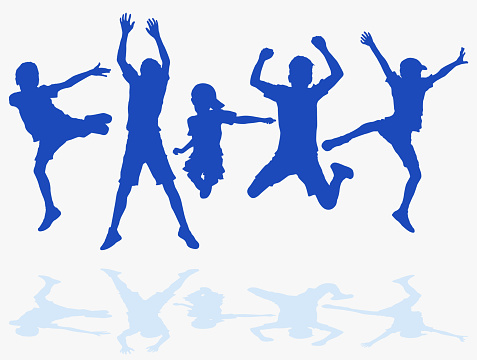 Happy group of  boys dancing silhouettes, concept vector illustration