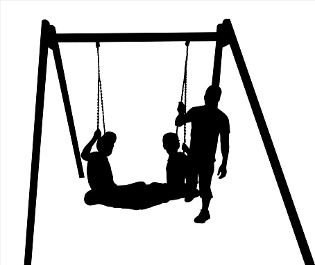 Creating Memories on the Swing: Vector Silhouette Illustration of a Father Lovingly Swinging His Sons, Capturing the Joyful and Playful Spirit of Family Bonding