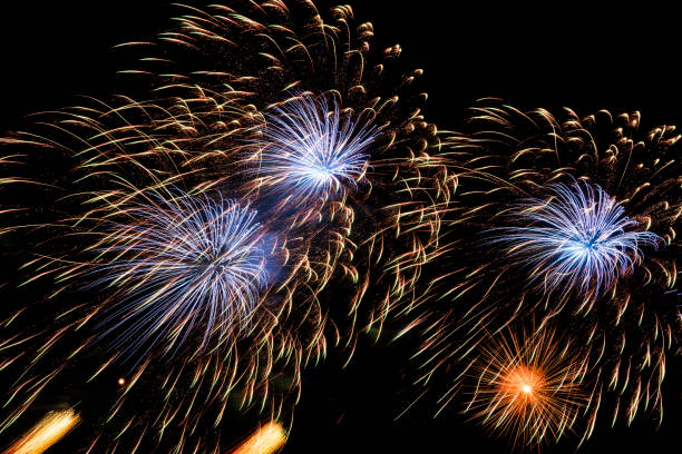 istock Amazing fireworks show in the dark sky. 1481645835