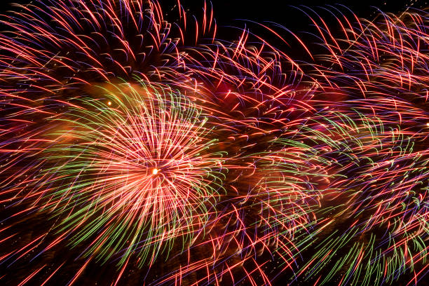 istock Amazing fireworks show in the dark sky 1481647835