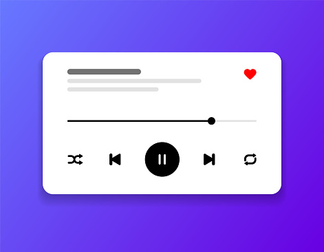 Media music player interface isolated on white background. Multimedia frame template. Mockup live stream window, player. Online broadcasting. Multimedia navigation and music application.