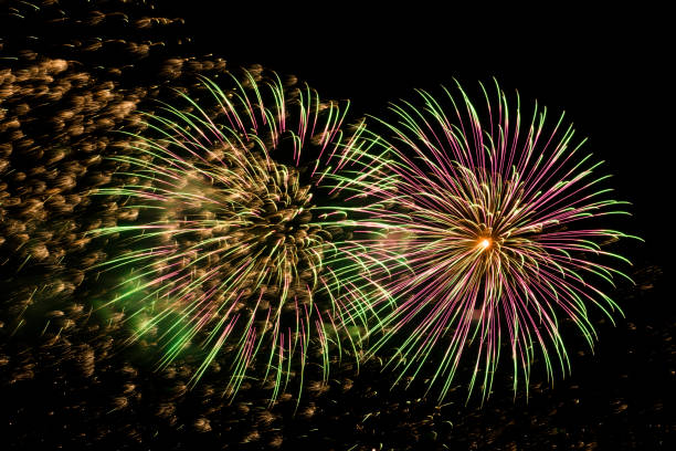 istock Amazing fireworks show in the dark sky. 1481650489