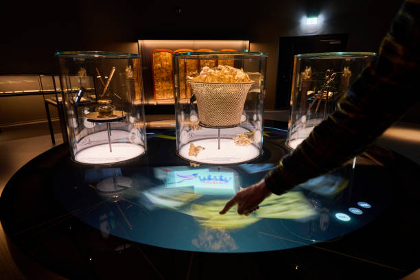 interactive table with menu - hans christian andersen odense museum international landmark imagens e fotografias de stock