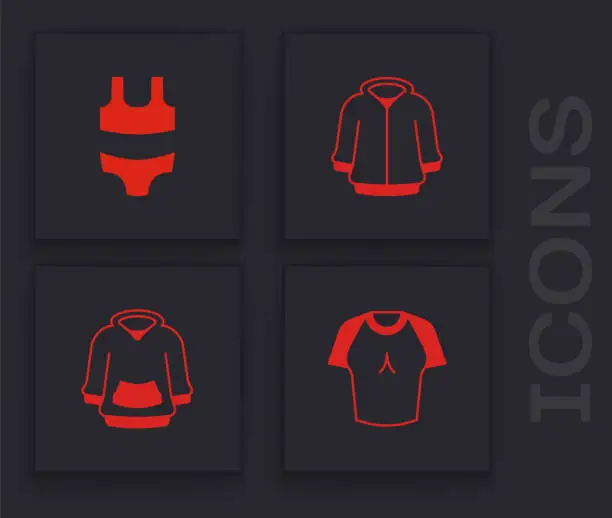 Vector illustration of Set T-shirt, Swimsuit, Hoodie and icon. Vector