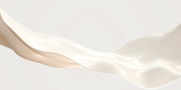 Flying silk ribbon or milk wave 3d render. Luxury white textile, satin cloth, liquid stream of cream, yogurt or dairy drink product with glossy texture isolated on abstract background