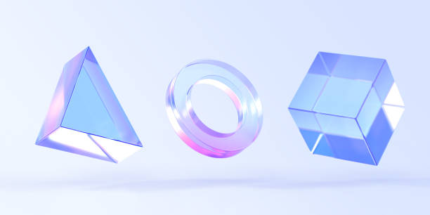 istock Glass triangle, ring and cube box, 3d render icons set. Abstract geometric shapes with holographic gradient texture, crystal rainbow objects, graphic elements isolated on background 1481651969