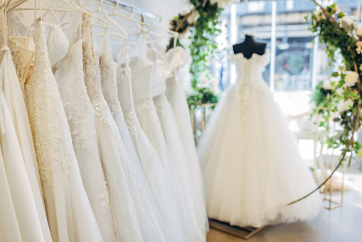 Bridal dresses in the bridal shop