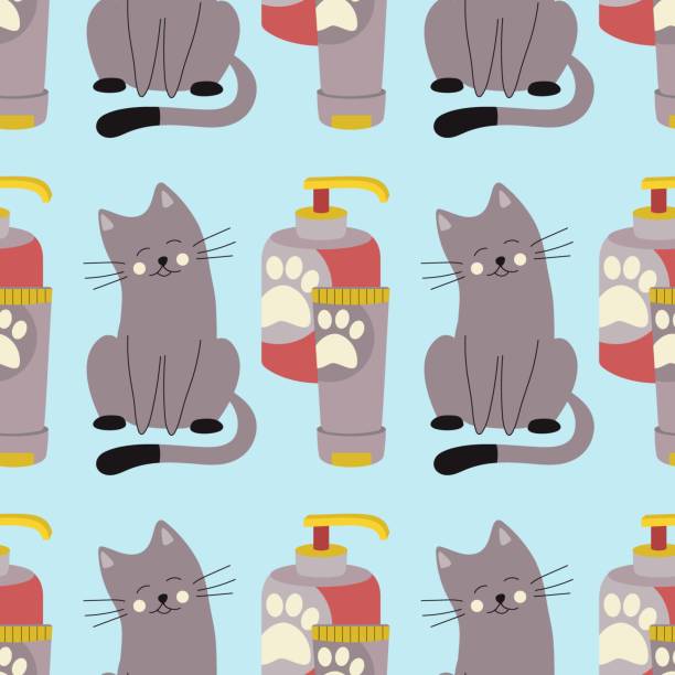 istock Pattern with a set of shampoos for animals, cats, dogs. 1481653185