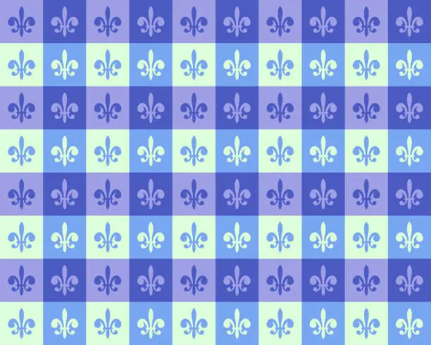 Vector illustration of Fleur de lys Gingham Checkerboard Seamless Pattern