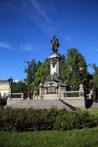 Monument of Adam Mickiewicz constructed in 1897–1898 by sculptor Cyprian Godebski, located in Warsaw, Poland.