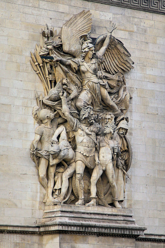 One of the four main sculptural groups on the Arc de Triomphe's pillar - Le Départ de 1792 (or La Marseillaise), by François Rude.