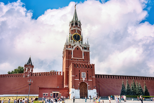 St. Basil's Cathedral and one of the Kremlin’s wall towers at the Red square in Moscow