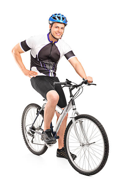 istock Male biker with helmet posing on a bike 148166550