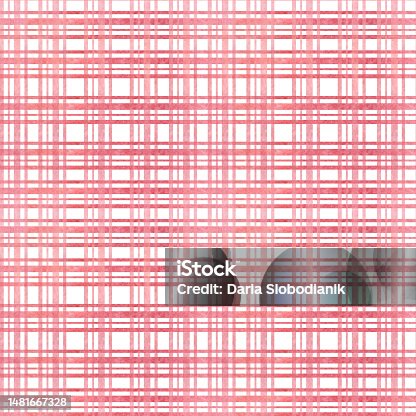 istock Watercolor red checkered Seamless pattern. Tablecloth Seamless background. Paint Lines, brush strokes. square stripes 1481667328