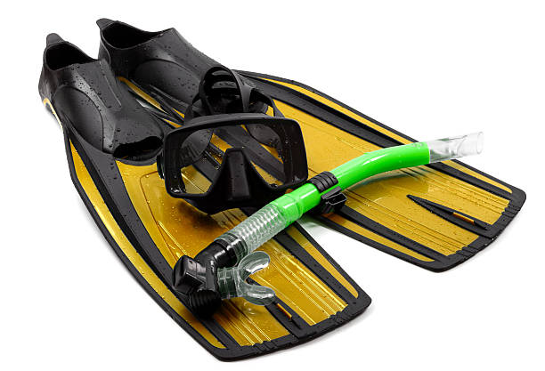 istock Mask, snorkel and flippers on white background. 148167581