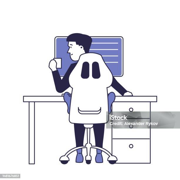 Computer. Man Tea A Man Drinks Tea Or Coffee While Working At A Computer Stock ...