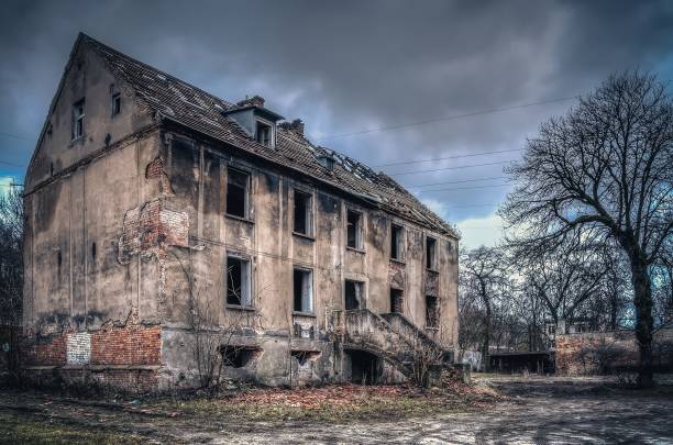 istock Old ruined building in a dark scenery. 1481678154