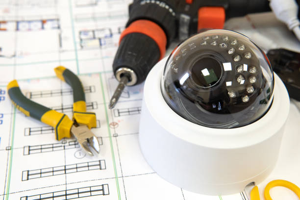 istock Security system with CCTV cameras. Equipment for video surveillance. Good for a security engineering or advertising site 1481683079