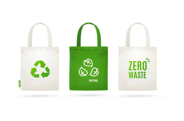 zero waste concept realistic detailed 3d tote bag fabric cloth set. vector - 環保袋 幅插畫檔、美工圖案、卡通及圖標