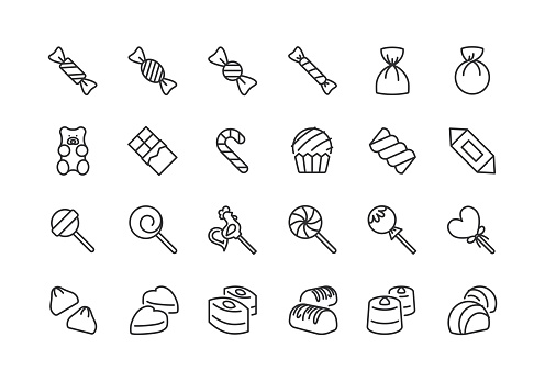 Sweets and candy line icons. Editable stroke. Vector illustration.