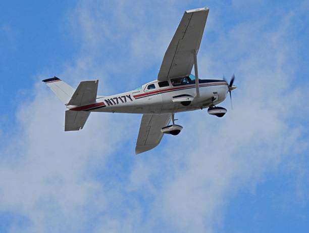 Boca Raton, Palm Beach County, Florida, USA, March 31, 2023.  A Cessna U206G  fixed wing single engine (6 seats / 1 engine) N1717Y taking off from the Boca Raton Airport.