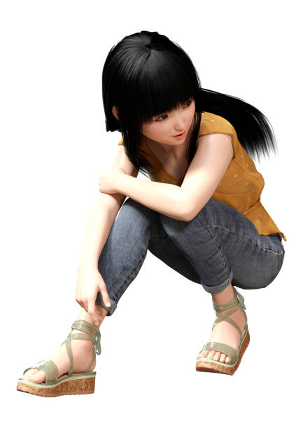 3D rendering of a pretty little Asian girl isolated on white background