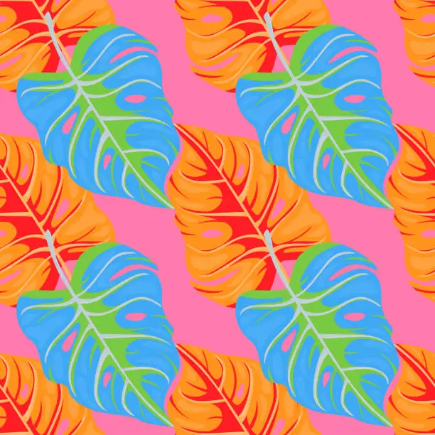 Vector illustration of Stylized tropical pattern, palm leaves floral background. Abstract exotic plant seamless pattern. Botanical leaf wallpaper.