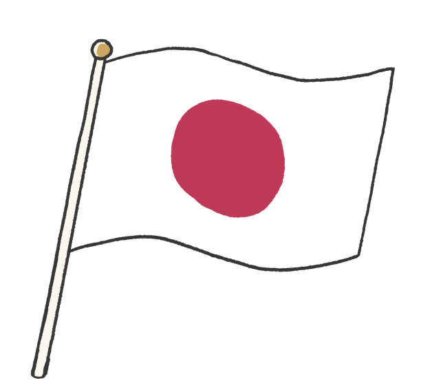 ilustraciones, imágenes clip art, dibujos animados e iconos de stock de ilustración de la bandera japonesa como un niño escrito a mano - japanese flag flag japan illustration and painting