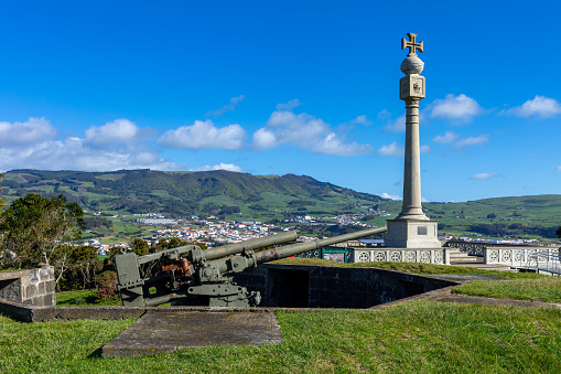 City of Angra do Heroismo.View from Monte Brasil. Historic fortified city and the capital of the Portuguese island of Terceira. Autonomous Region of the Azores. Portugal.