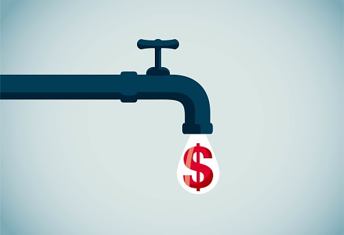 Water drop mapping money dripping from a faucet, This is a set of business illustrations