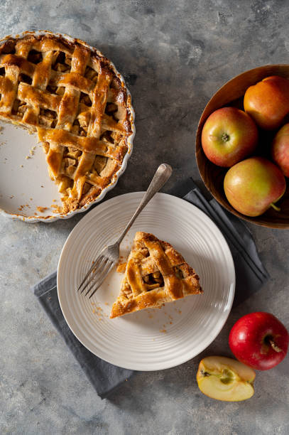 istock Apple pie, homemade slice of fruit pie with red apples. 1481702715
