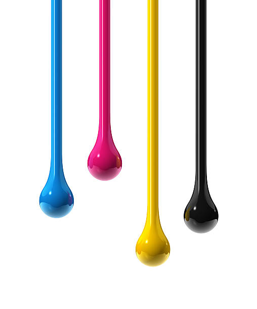 cmyk ink drops 3D cmyk ink drops isolated on white with clipping path cmyk stock pictures, royalty-free photos & images