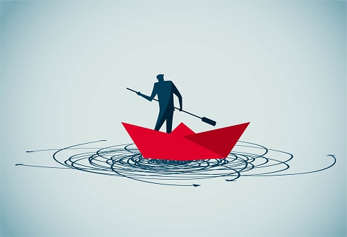 one who tries to steer a boat hoping to escape adversity, This is a set of business illustrations