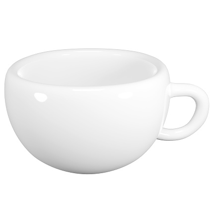 It is a 3D illustration of a white cup for soup etc.