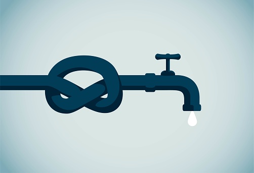 Tangled water pipes keep faucets from running, This is a set of business illustrations