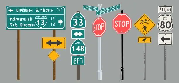 Vector illustration of Road signs set labels colorful