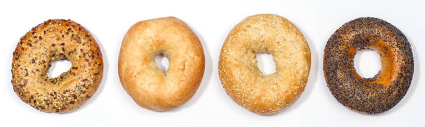 istock Assorted bagels sandwich for breakfast bagel from above isolated on a white background 1481707620