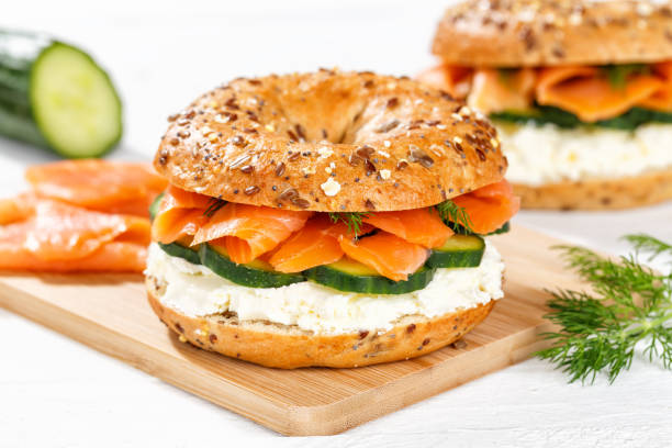 istock Bagel sandwich with salmon and cream cheese for breakfast 1481707967