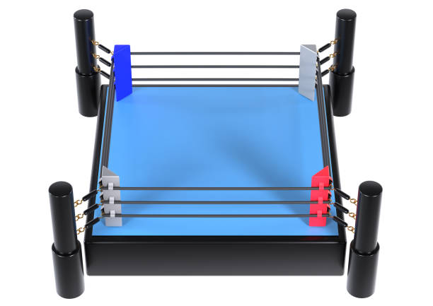 ilustração 3d de ringues de wrestling profissional, boxe e artes marciais. renderização 3d. - boxing boxing ring rope three dimensional shape - fotografias e filmes do acervo