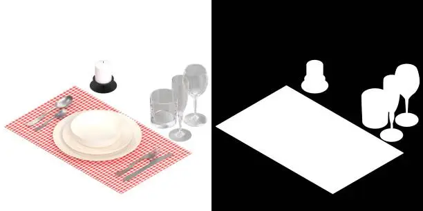 3D rendering illustration of a tableware set