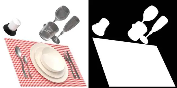 3D rendering illustration of a tableware set