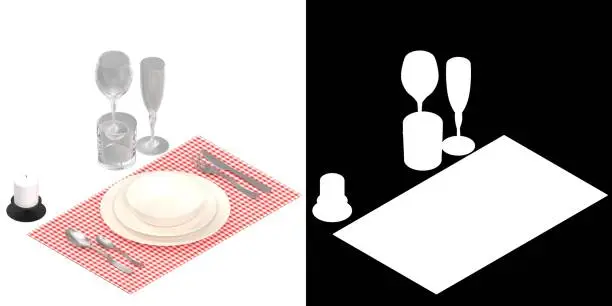 3D rendering illustration of a tableware set