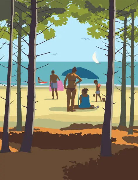 Vector illustration of Family Beach Holiday